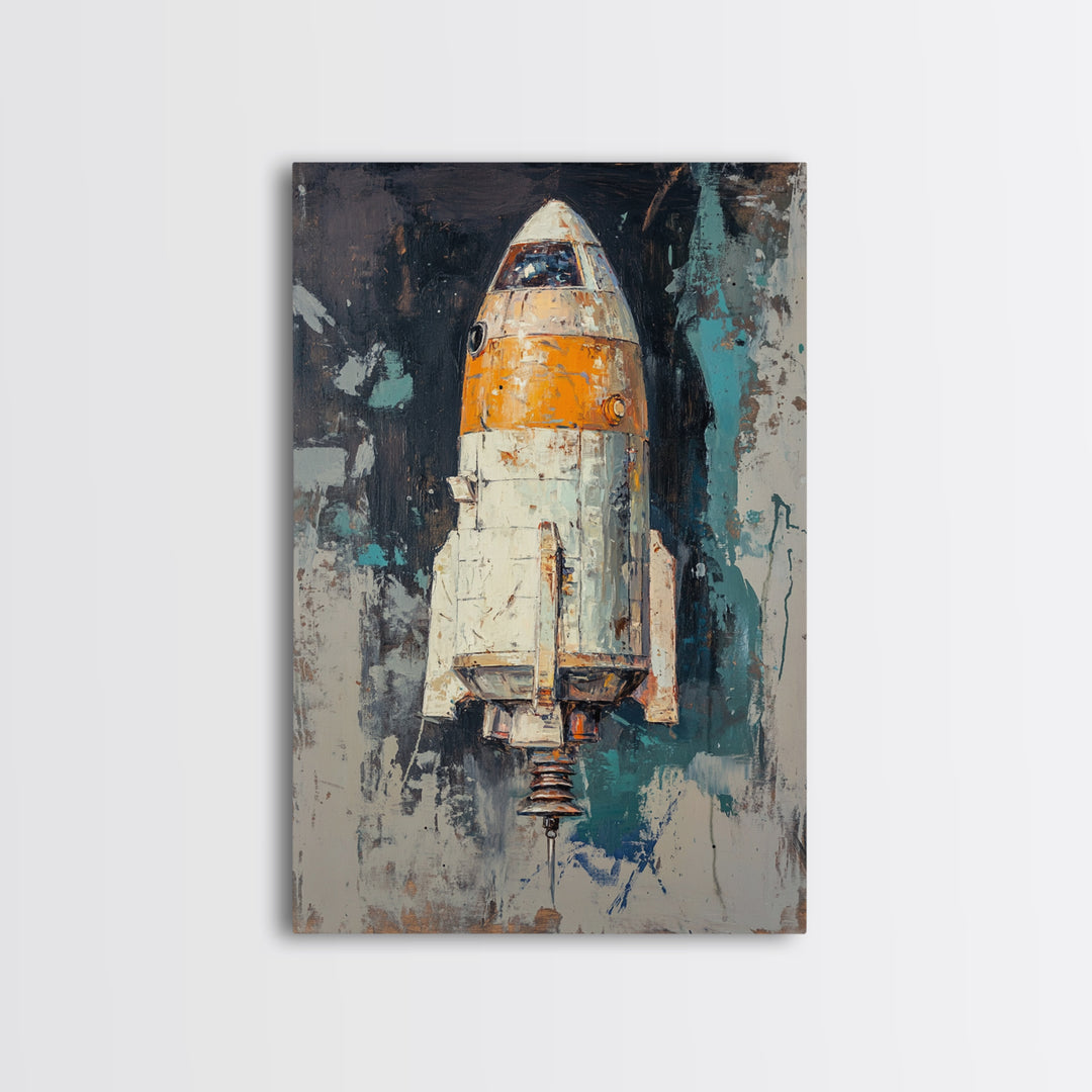 Retro Rocket Ship Spacecraft Wall Art, Sci Fi Wall Art, Futuristic Decor, Space Wall Decor, Gaming Room Art, Large Canvas Art