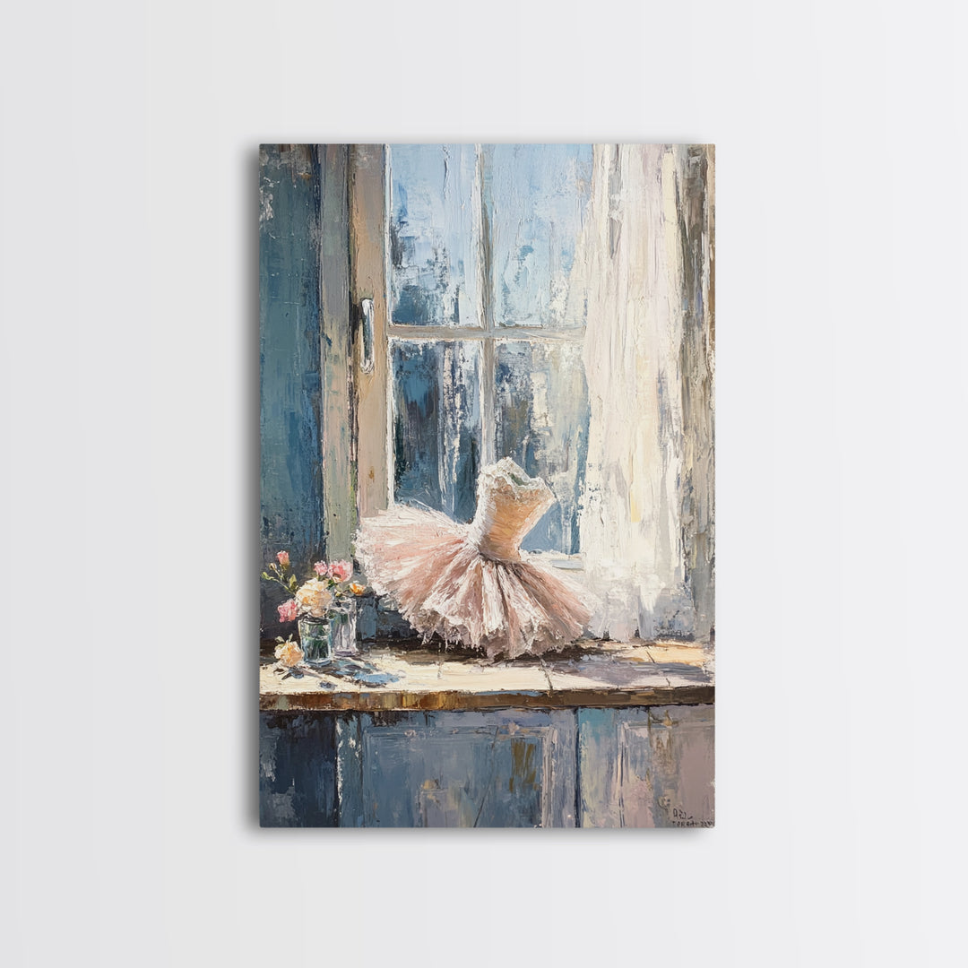Pink Ballet Dress By Sunlit Window Canvas Print, Feminine Wall Art, Girls Room Decor, Nursery Decor, Gift For Dancer, Bedroom Decor