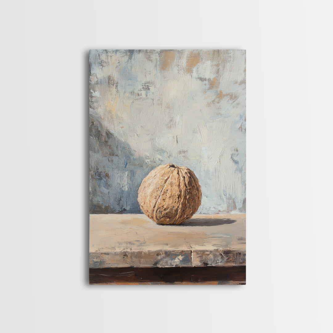 Minimal Walnut Still Life On Shelf Canvas Print, Neutral Kitchen Wall Art For Rustic Home Decor And Farmhouse Wall Decor