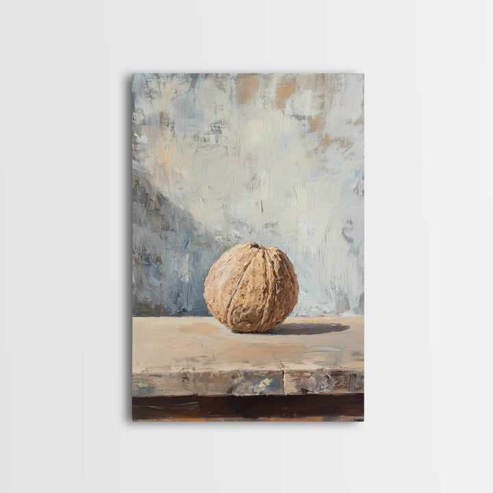 Minimal Walnut Still Life On Shelf Canvas Print, Neutral Kitchen Wall Art For Rustic Home Decor And Farmhouse Wall Decor