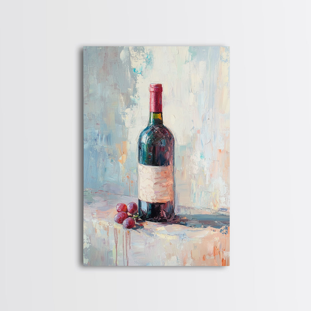 Red Wine Bottle With Grapes Canvas Print, Winery Wall Art, Dining Room Decor, Kitchen Wall Decor, Gift For Wine Lover, Housewarming Gift