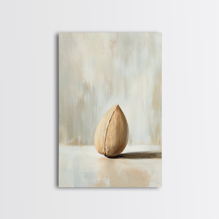 Single Almond Shell Minimalist Canvas Print, Neutral Still Life Wall Art For Kitchen, Japandi Decor, Organic Modern Home
