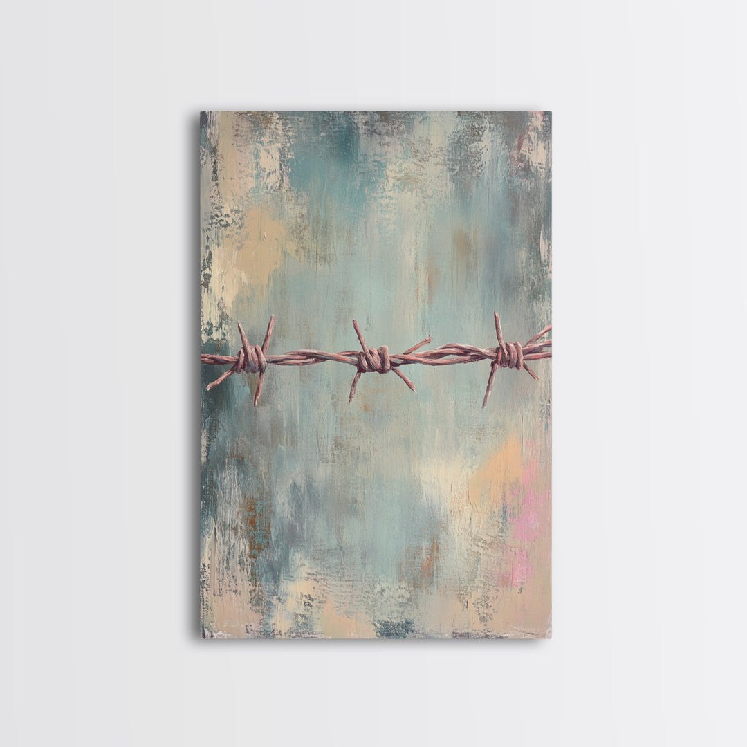 Barbed Wire Minimalist Wall Art, Western Rustic Decor, Industrial Canvas Print, Moody Office Art, Man Cave Decor, Masculine Gift For Him