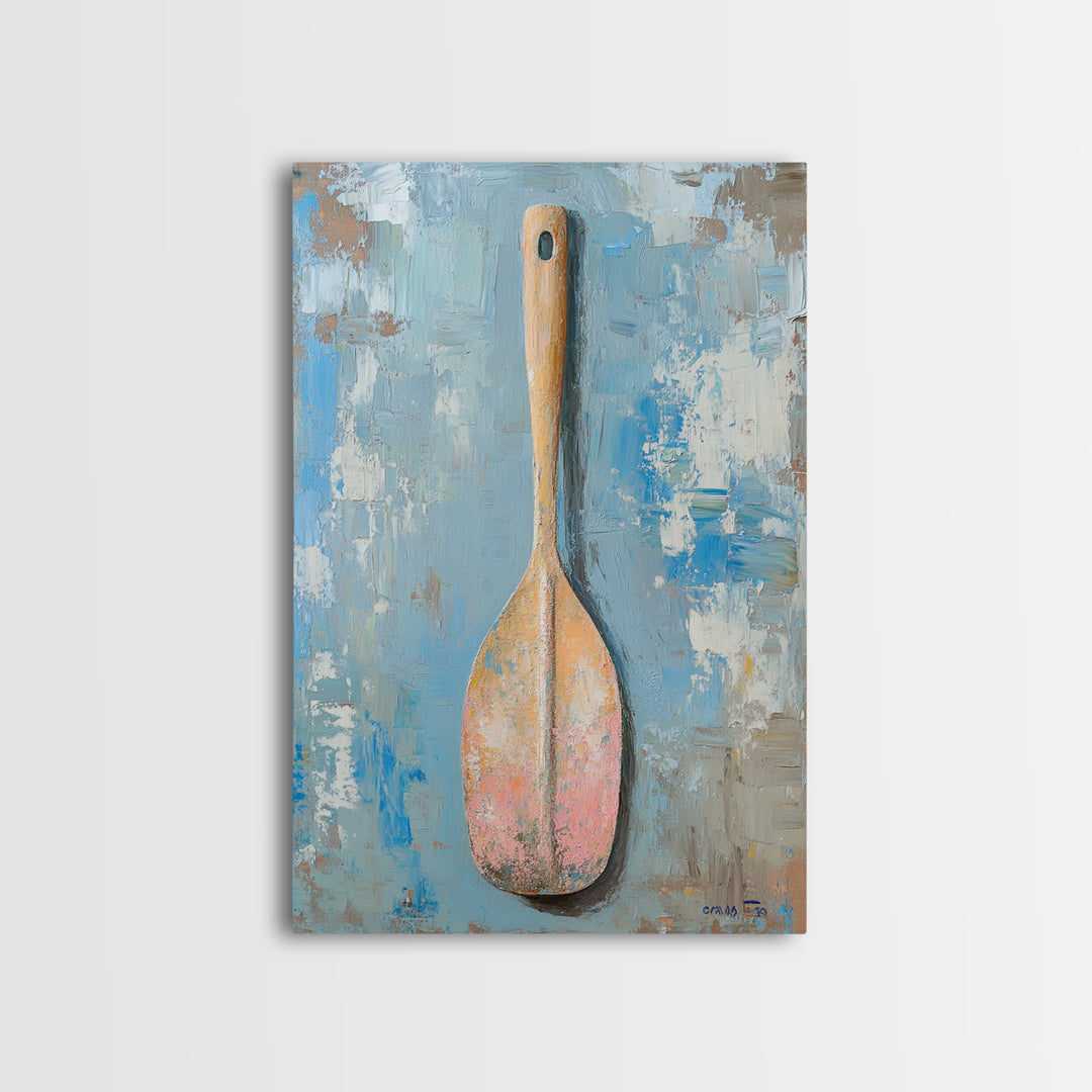 Weathered Wooden Spoon Canvas Print, Rustic Kitchen Wall Art, Farmhouse Decor, Minimalist Food Poster, Housewarming Gift For Chef