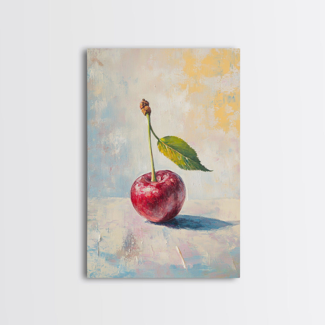 Red Cherry Still Life With Leaf Wall Art, Rustic Kitchen Decor, Fruit Art Print, Farmhouse Dining Room Home Decor Gift Idea