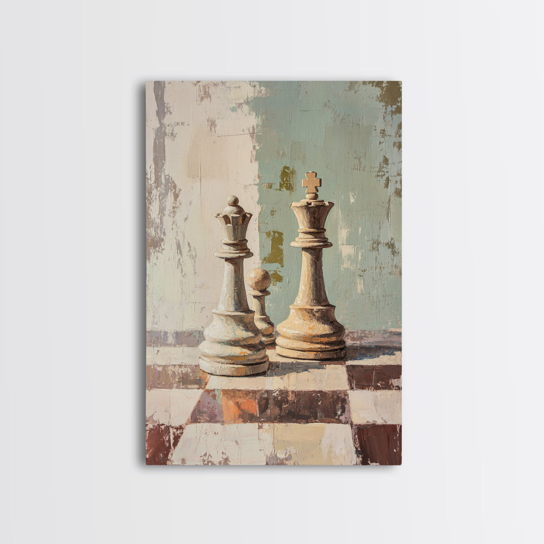 Minimal Chess Kings Still Life Canvas Print, Modern Game Room Wall Art, Office Decor, Masculine Gift For Him, Neutral Home Decor
