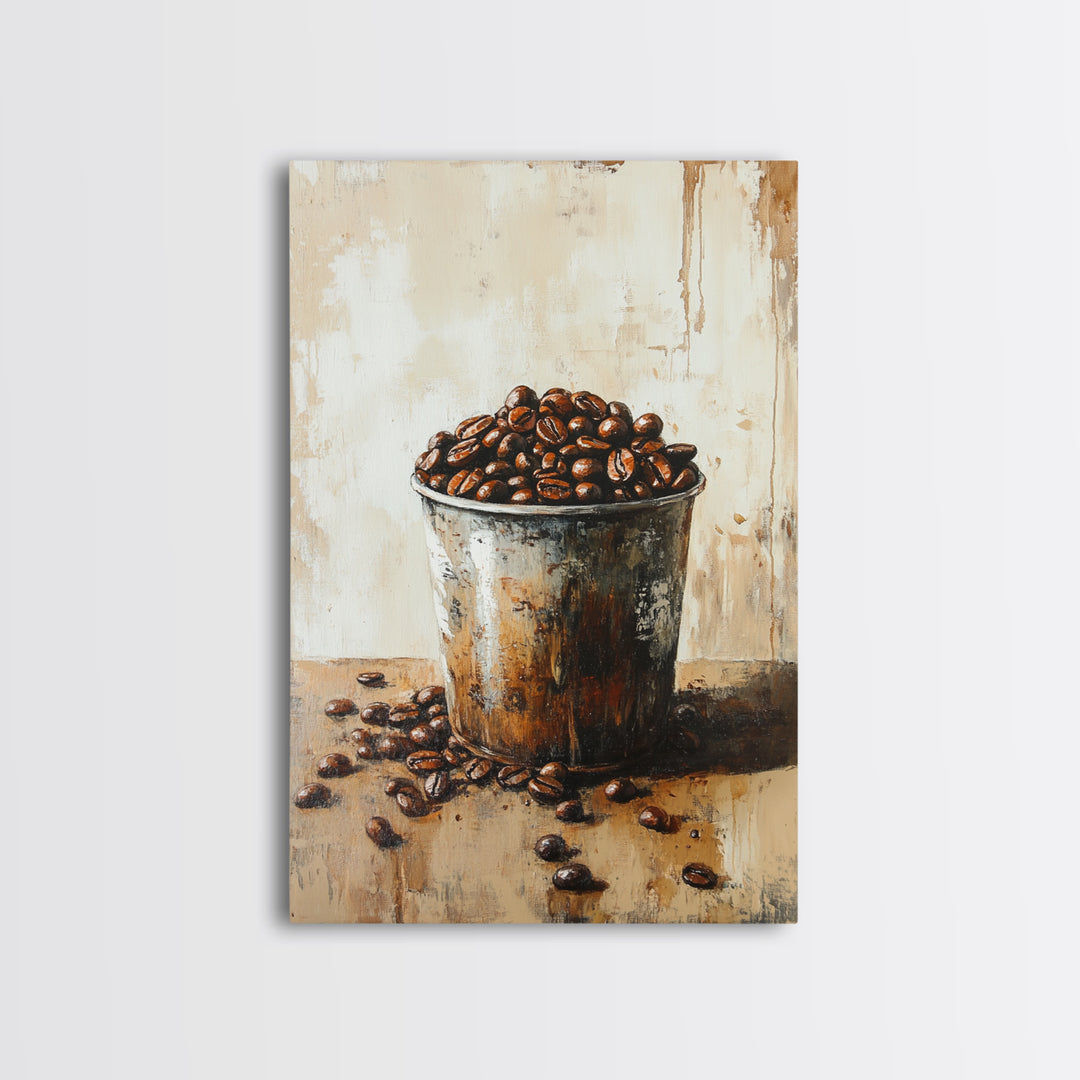 Coffee Beans In Rustic Tin Canvas Print, Kitchen Wall Art, Coffee Bar Decor, Cafe Poster, Foodie Gift For Coffee Lovers Art