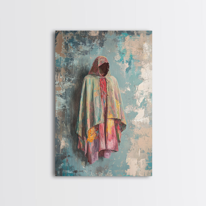 Hooded Pastel Figure In Flowing Robe, Wall Art, African Inspired Art, Cultural Wall Decor, Boho Neutral Home Decor Gift Idea