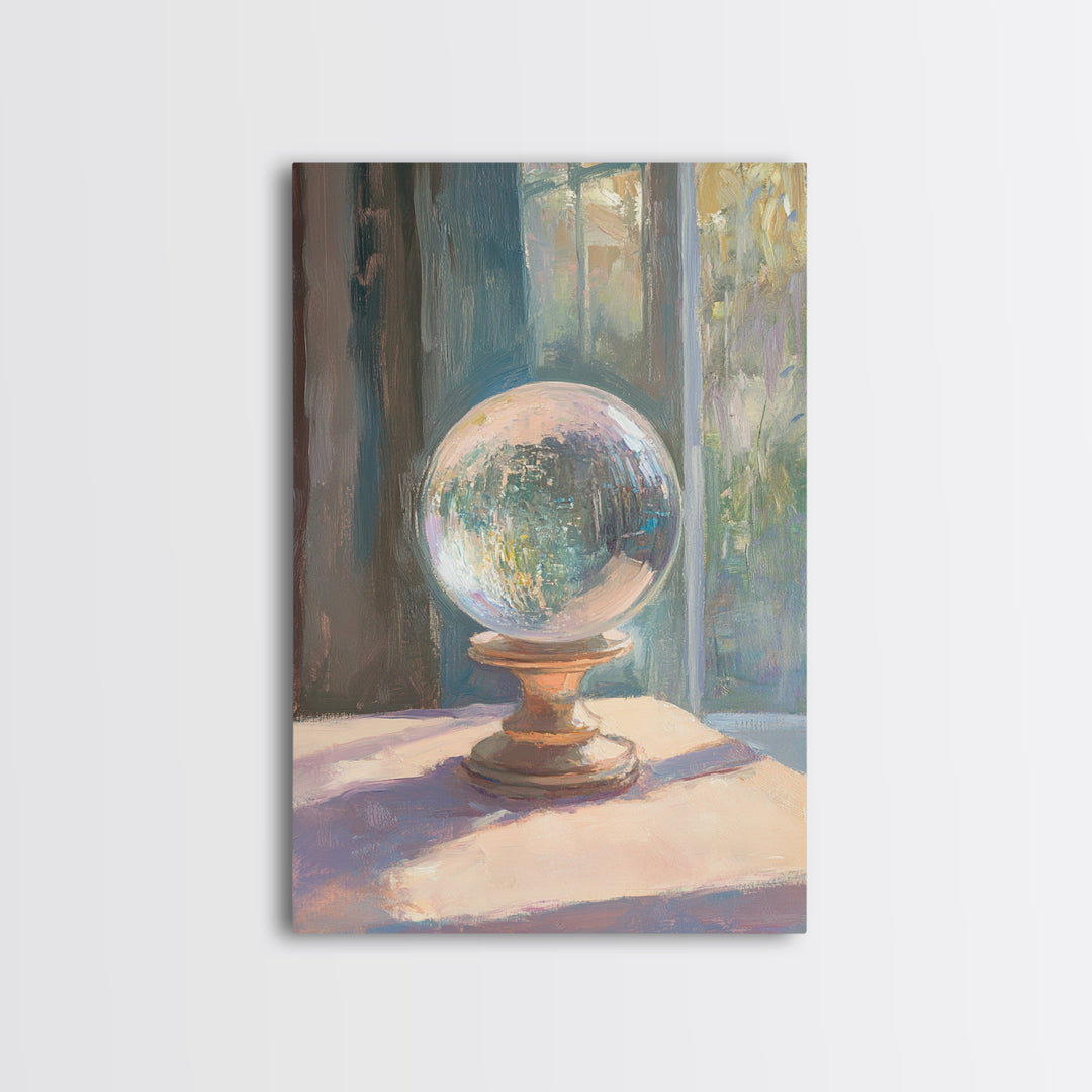 Crystal Ball In Sunlit Window Canvas Print, Mystical Wall Art, Celestial Decor, Spiritual Home Decor, Unique Gift For Her