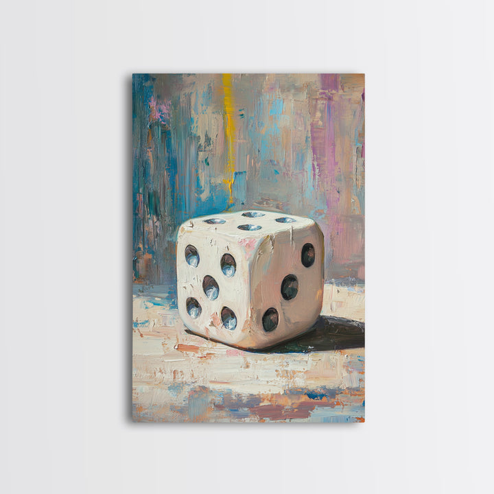 White Dice Still Life Canvas Print, Game Room Wall Art, Casino Wall Art, Man Cave Decor, Poker Decor, Gift For Him, Home Bar Decor