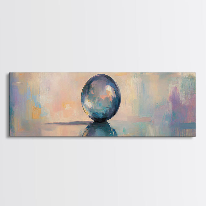 Reflective Blue Glass Sphere Wall Art, Modern Abstract Still Life, Contemporary Canvas Wall Art, Office Decor, Calming Print