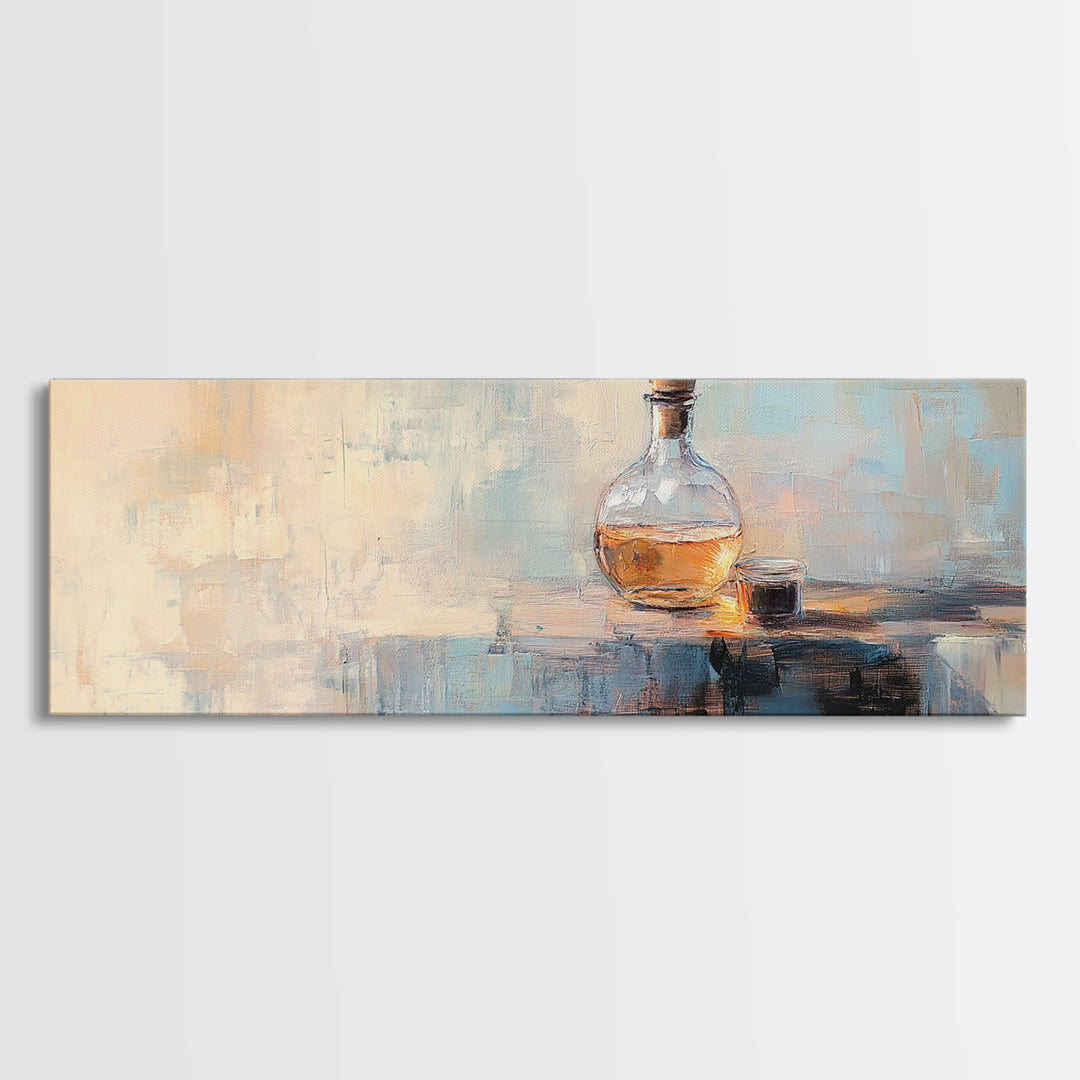 Whiskey Decanter And Glass Canvas Print, Moody Bar Art, Home Bar Decor, Masculine Office Wall Art, Man Cave Decor, Gift For Him