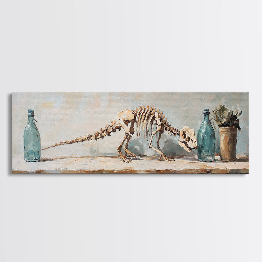Dinosaur Skeleton Still Life Canvas Print, Quirky Science Wall Art, Oddities Decor, Curiosity Cabinet, Office Decor, Gift For Him