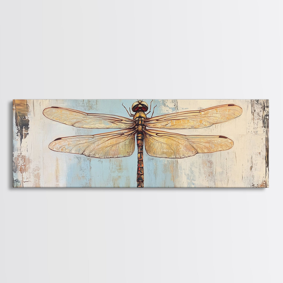 Detailed Dragonfly Insect Wall Art, Nature Inspired Canvas Print, Botanical Wall Decor, Rustic Wildlife Gift For Her, Office Decor