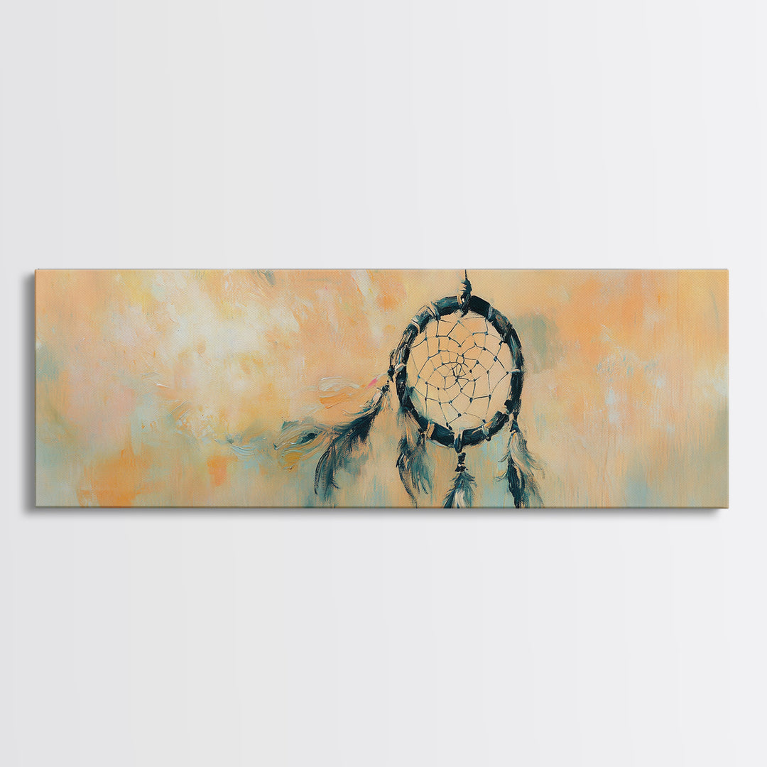 Boho Dreamcatcher With Feathers Wall Art, Southwestern Canvas Print, Spiritual Decor, Earth Tone Bedroom Gift For Her, Dorm Decor