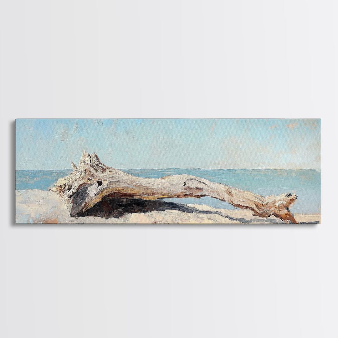 Bleached Driftwood On Sandy Shore Wall Art, Coastal Beach House Decor, Seascape Canvas, Nautical Living Room Print, Home Decor