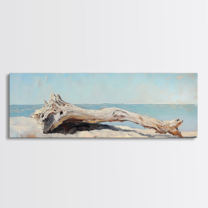 Bleached Driftwood On Sandy Shore Wall Art, Coastal Beach House Decor, Seascape Canvas, Nautical Living Room Print, Home Decor