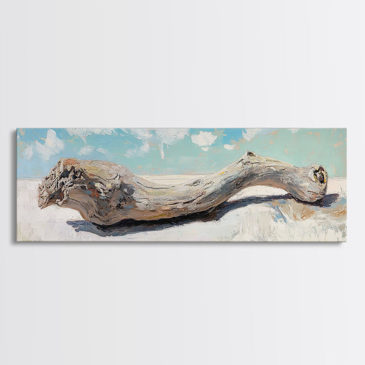 Curved Weathered Driftwood Framed Canvas Print, Coastal Wall Decor, Rustic Beach House Art, Long Horizontal Seascape Living Room Decor