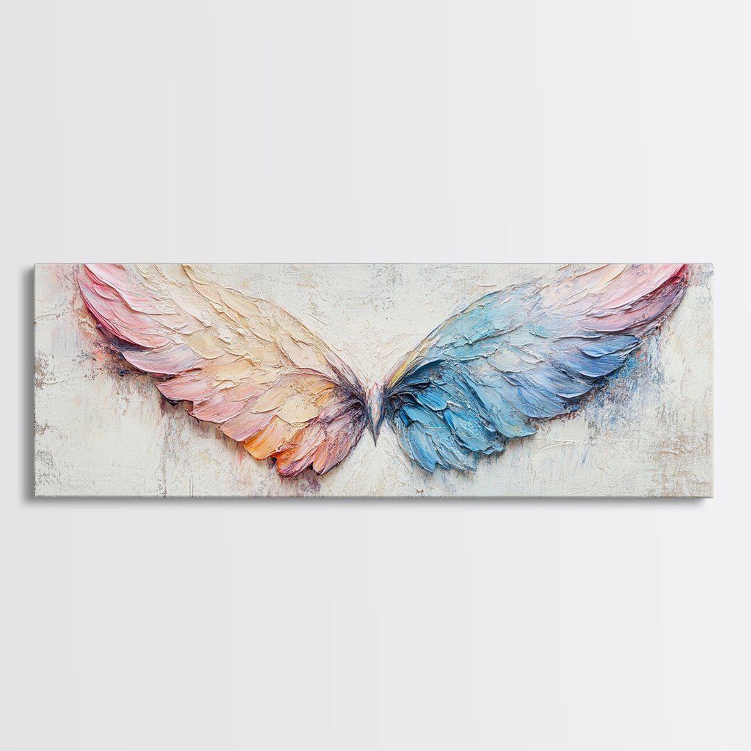 Pastel Angel Wings Textured Wall Art, Celestial Feather Canvas Print For Bedroom, Nursery, Boho Home Decor, Living Room Decor Gift