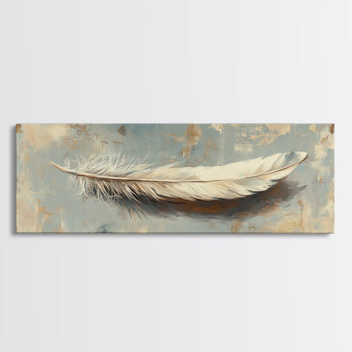 White Feather On Textured Neutral Wall Art, Minimalist Canvas Print For Bedroom, Boho Decor, Calming Coastal Home Decor Gift