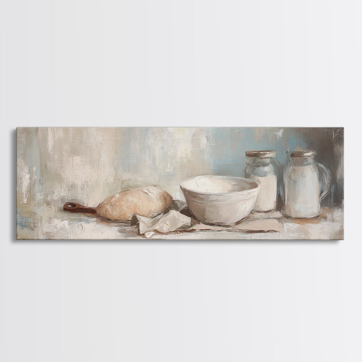 Rustic Bread Dough And Mixing Bowl Canvas Print, Farmhouse Kitchen Wall Art For Dining Room Decor And Housewarming Gift Idea