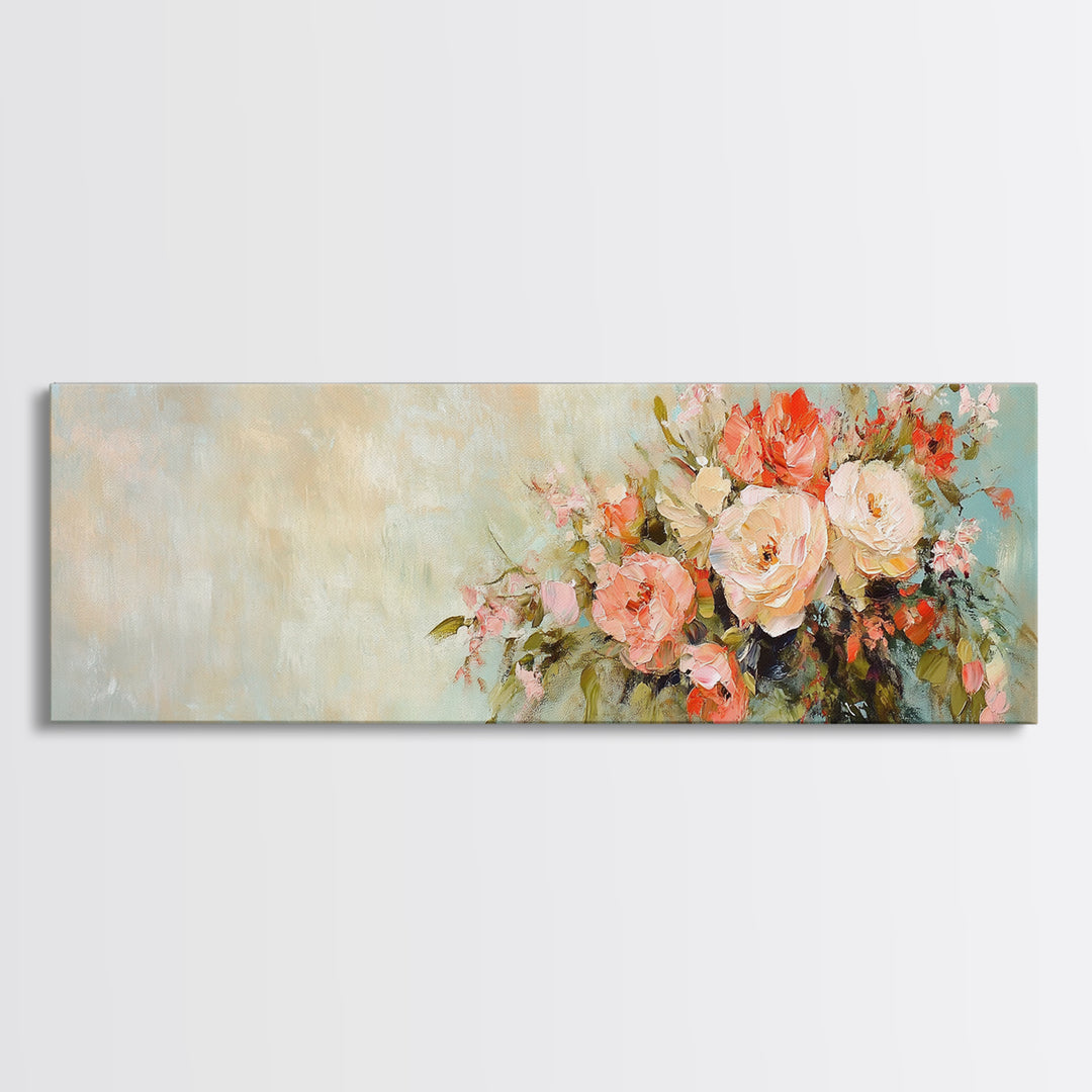 Romantic Peach Rose Bouquet Framed Canvas Print, Floral Wall Art For Bedroom Decor Living Room Decor And Housewarming Gift For Her