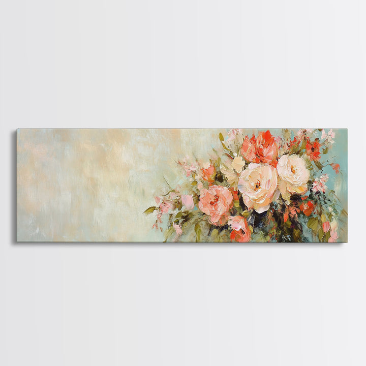 Romantic Peach Rose Bouquet Framed Canvas Print, Floral Wall Art For Bedroom Decor Living Room Decor And Housewarming Gift For Her