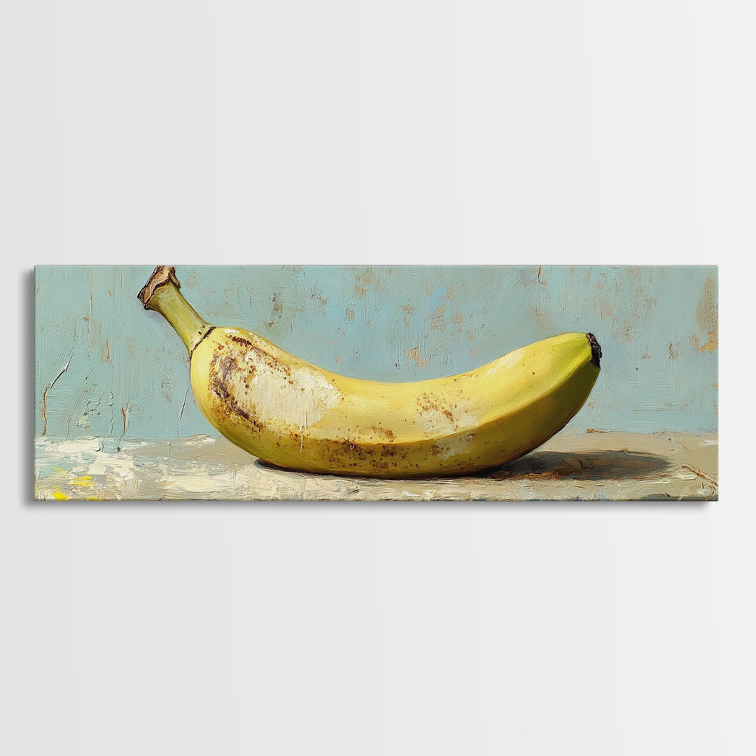 Rustic Yellow Banana Still Life Canvas Print, Whimsical Kitchen Wall Art For Food Decor Dining Room Decor And Housewarming Gift