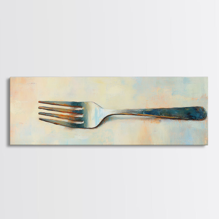 Rustic Silver Fork Still Life Wall Art, Minimalist Kitchen Canvas Print For Dining Room Decor Modern Home Decor And Foodie Gift