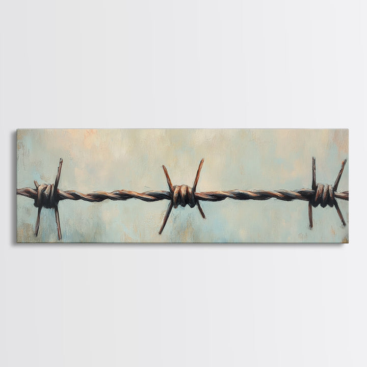 Rustic Barbed Wire Fence Wall Art, Western Canvas Print, Farmhouse Country Decor, Industrial Ranch Masculine Office Decor