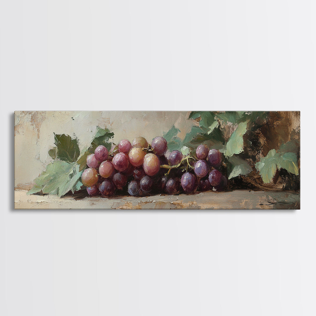 Moody Grapes With Vine Leaves Canvas Print, Winery Wall Art, Rustic Kitchen Decor, Country Wall Decor, Housewarming Gift