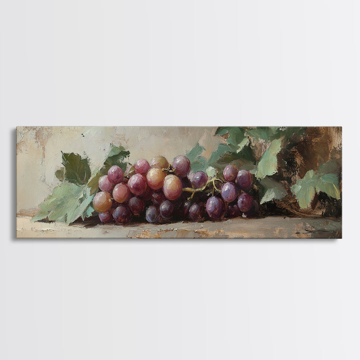 Moody Grapes With Vine Leaves Canvas Print, Winery Wall Art, Rustic Kitchen Decor, Country Wall Decor, Housewarming Gift