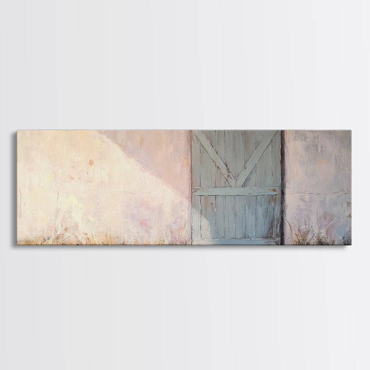 Blue Sliding Barn Door Wall Art, Rustic Farmhouse Decor, Country Wall Decor, Minimalist Landscape Print, Housewarming Gift