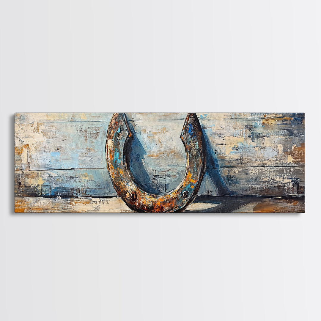 Rusty Horseshoe Western Still Life Wall Art, Farmhouse Rustic Decor, Cowboy Canvas Print For Entryway Or Man Cave Wall Decor Gift