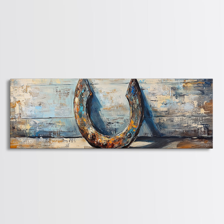 Rusty Horseshoe Western Still Life Wall Art, Farmhouse Rustic Decor, Cowboy Canvas Print For Entryway Or Man Cave Wall Decor Gift