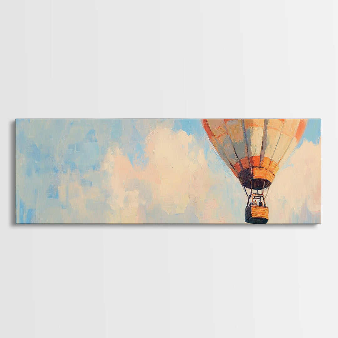 Pastel Hot Air Balloon Sky Wall Art, Whimsical Nursery Decor, Adventure Canvas Print For Kids Room Or Playroom Wall Decor Gift