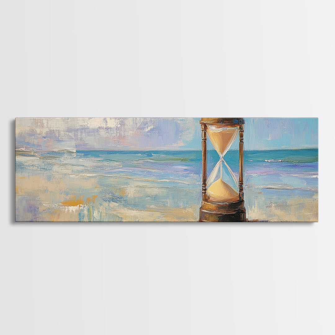 Beach Hourglass Seascape Wall Art, Coastal Canvas Print, Ocean Decor, Nautical Landscape Painting, Serene Living Room Art