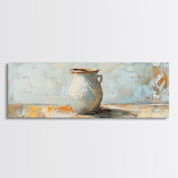 Rustic Ceramic Vase Still Life Framed Canvas Print, Farmhouse Kitchen Wall Decor, Neutral Home Decor, Housewarming Gift Idea