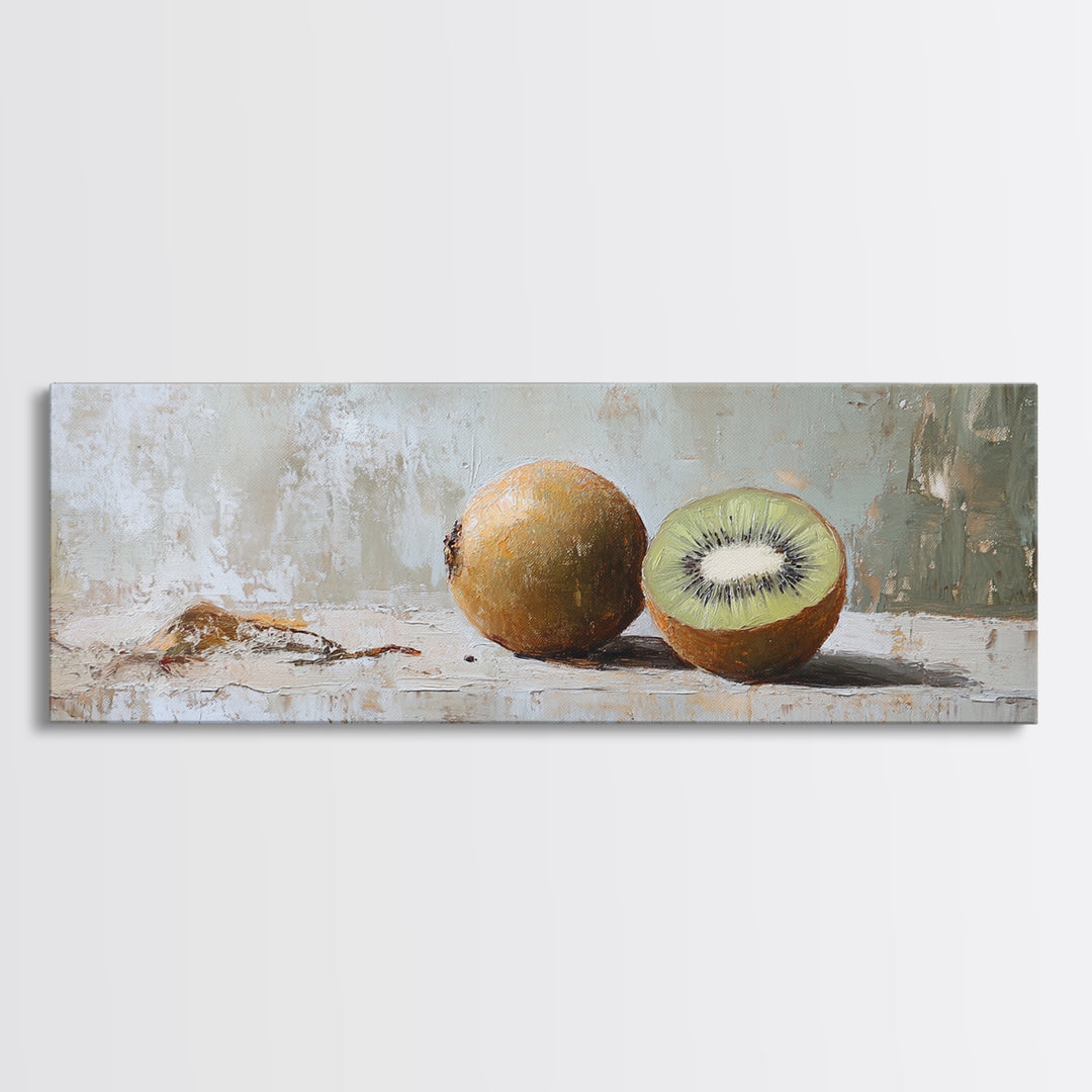 Whole And Sliced Kiwi Fruit Still Life Canvas Print, Kitchen Wall Art, Foodie Wall Decor, Farmhouse Dining Room Gift For Her