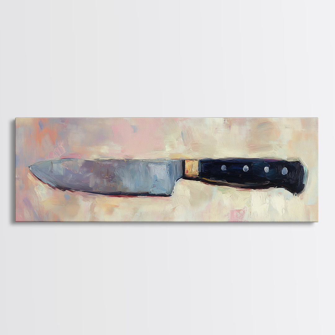 Chef Knife On Soft Pastel Background Wall Art, Modern Kitchen Canvas Print, Culinary Decor, Gift For Chef, Foodie Home Decor