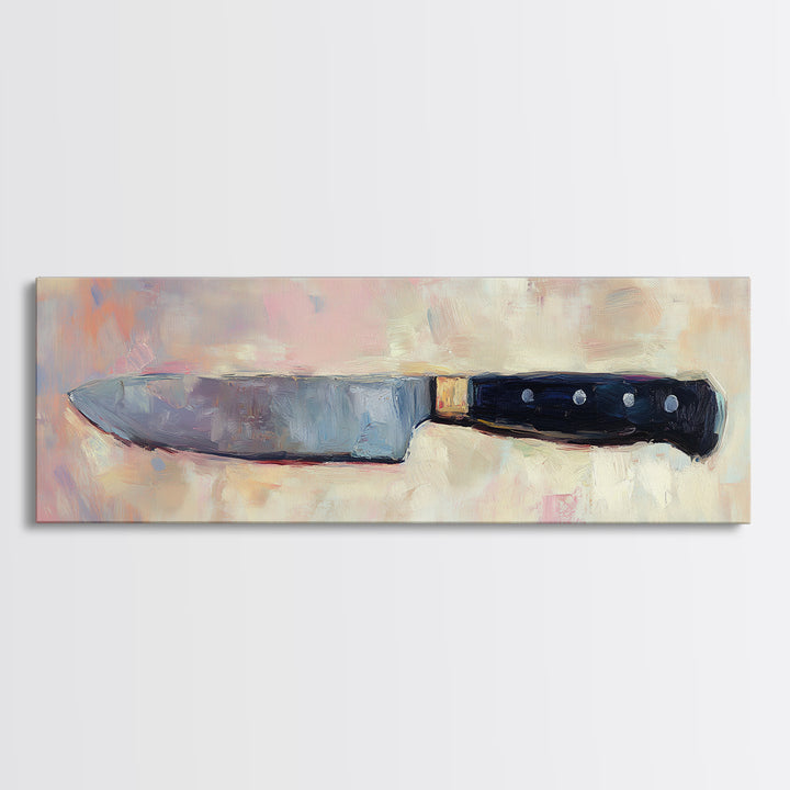 Chef Knife On Soft Pastel Background Wall Art, Modern Kitchen Canvas Print, Culinary Decor, Gift For Chef, Foodie Home Decor