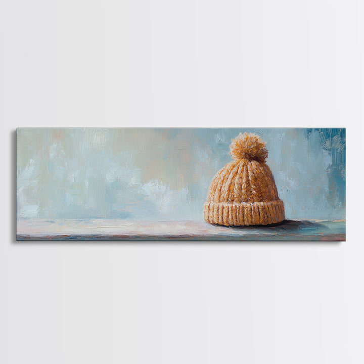 Orange Knit Beanie Still Life Wall Art, Cozy Winter Canvas Wall Decor, Rustic Home Decor, Above Bed Art, Housewarming Gift