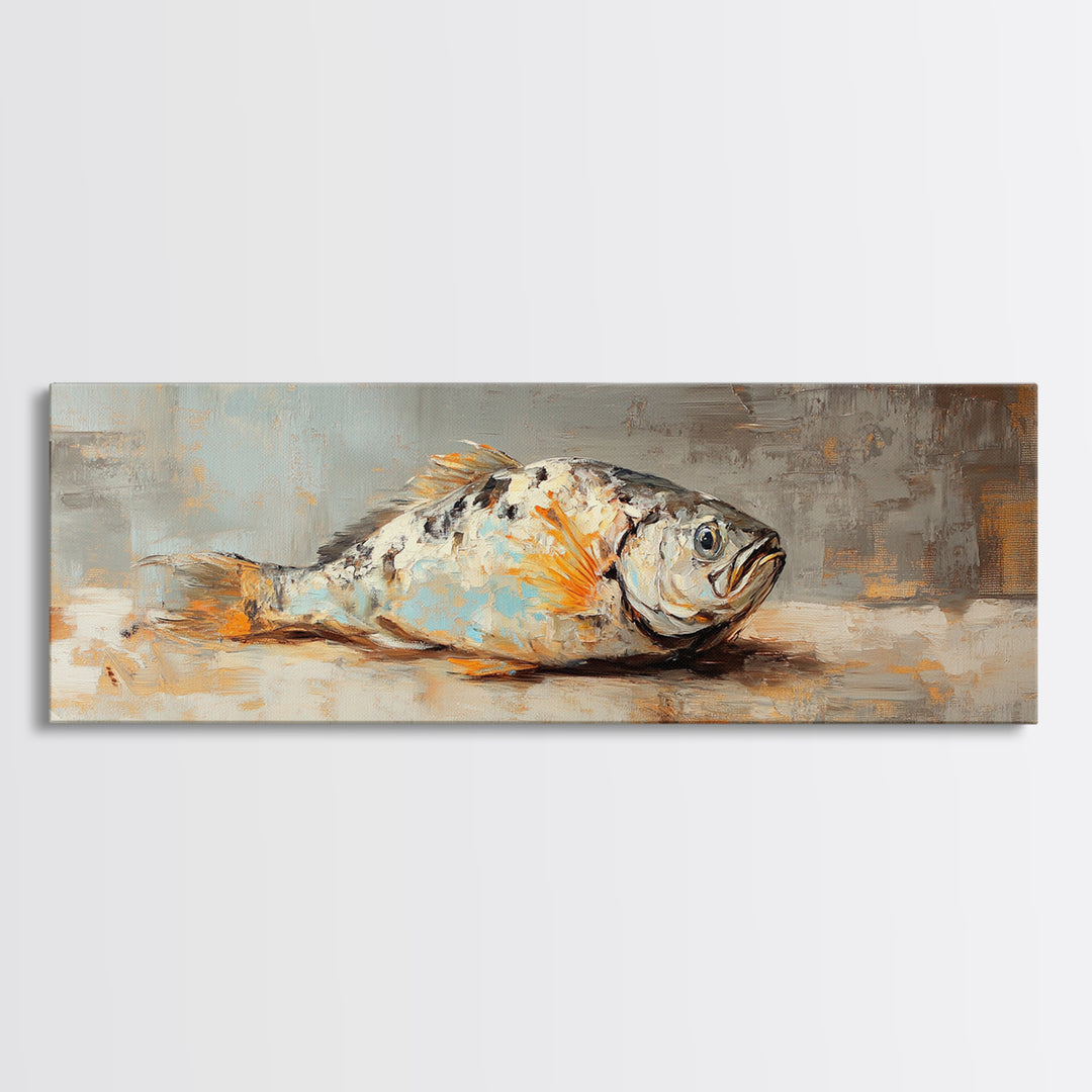 Textured Fish Still Life Wall Art, Coastal Canvas Print, Kitchen Wall Decor, Nautical Home Decor, Seafood Art, Gift For Him