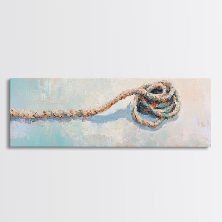 Coiled Rope And Knot Still Life Canvas Print, Nautical Wall Art, Coastal Wall Decor, Rustic Beach House Decor, Gift For Him