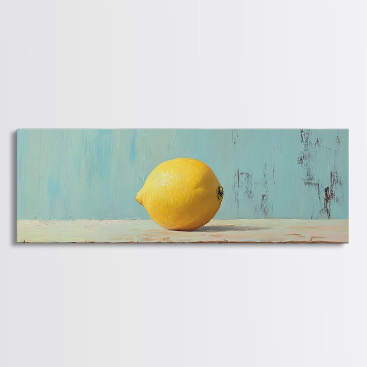 Bright Yellow Lemon Still Life Canvas Print, Minimalist Kitchen Wall Art, Fruit Art Print, Mediterranean Decor, Foodie Gift