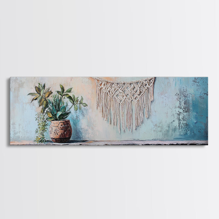 Macrame Wall Hanging With Potted Plant Wall Art, Boho Wall Decor, Botanical Decor, Neutral Home Decor, Cozy Apartment Decor