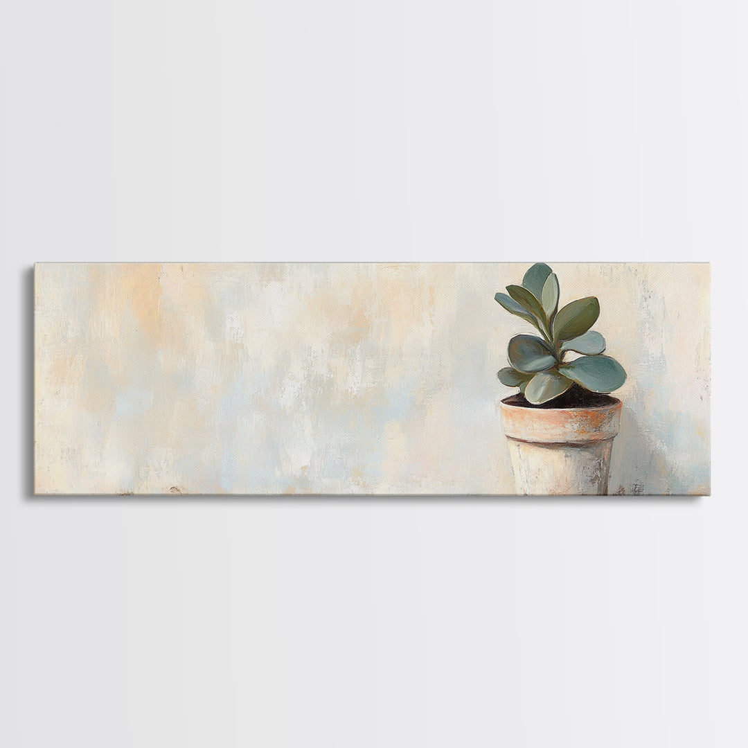 Small Potted Succulent Still Life Wall Art, Botanical Home Decor, Minimalist Plant Print, Rustic Farmhouse Canvas Art Gift