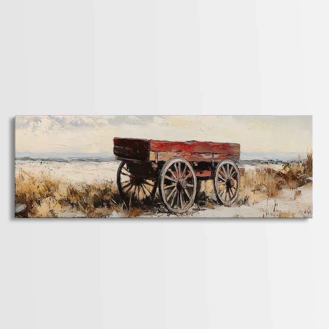 Red Farm Wagon In Snow Wall Art, Rustic Landscape Canvas Print, Farmhouse Decor, Country Winter Art, Cozy Home Decor Gift
