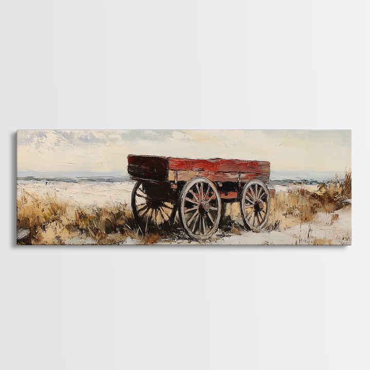 Red Farm Wagon In Snow Wall Art, Rustic Landscape Canvas Print, Farmhouse Decor, Country Winter Art, Cozy Home Decor Gift
