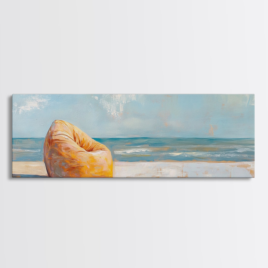 Orange Beach Chair By Ocean Wall Art, Coastal Canvas Print, Beach House Decor, Summer Seascape, Relaxing Bedroom Decor Gift